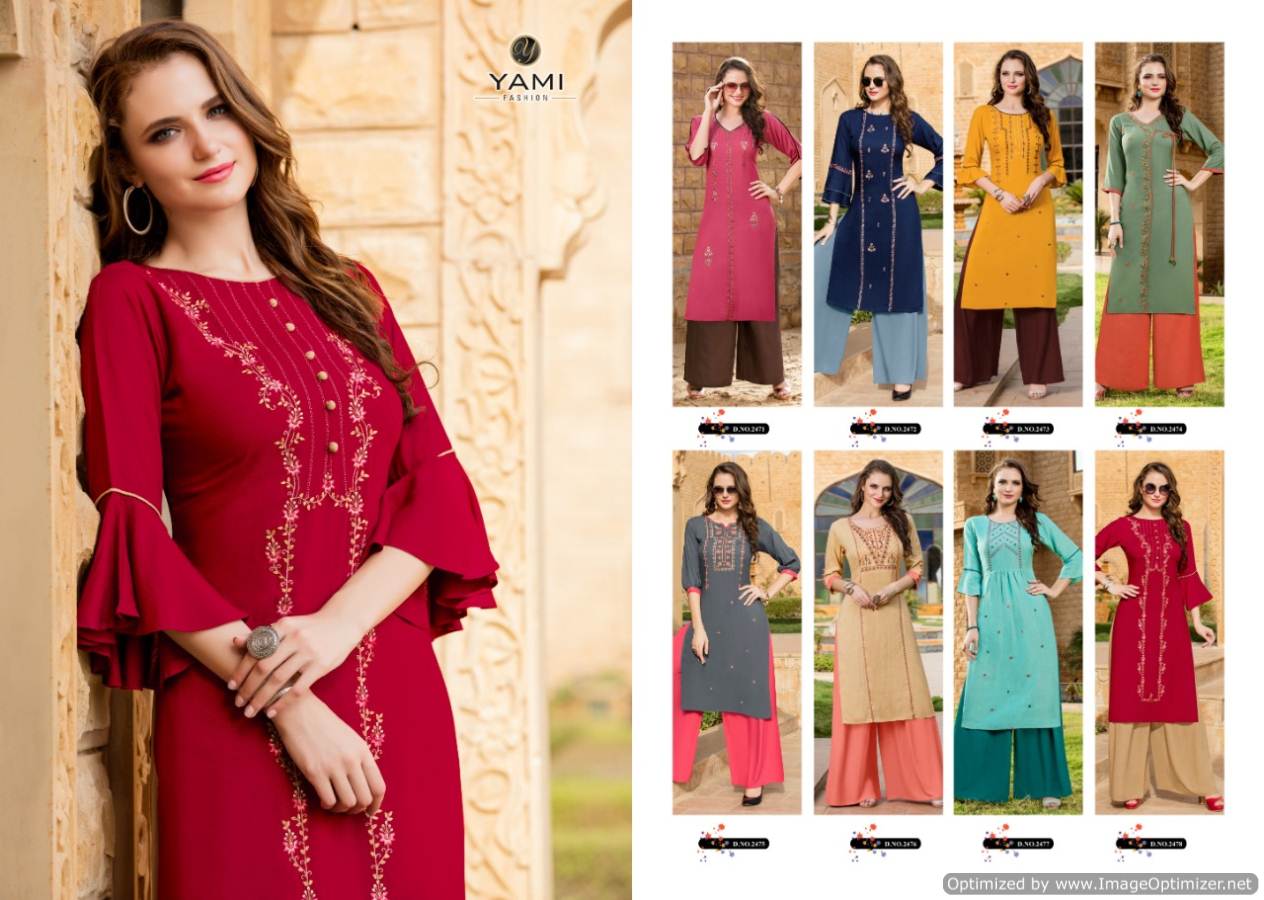 Meraki Vol 4 By Yami Designer Rayon Kurtis With Plazzo Collection