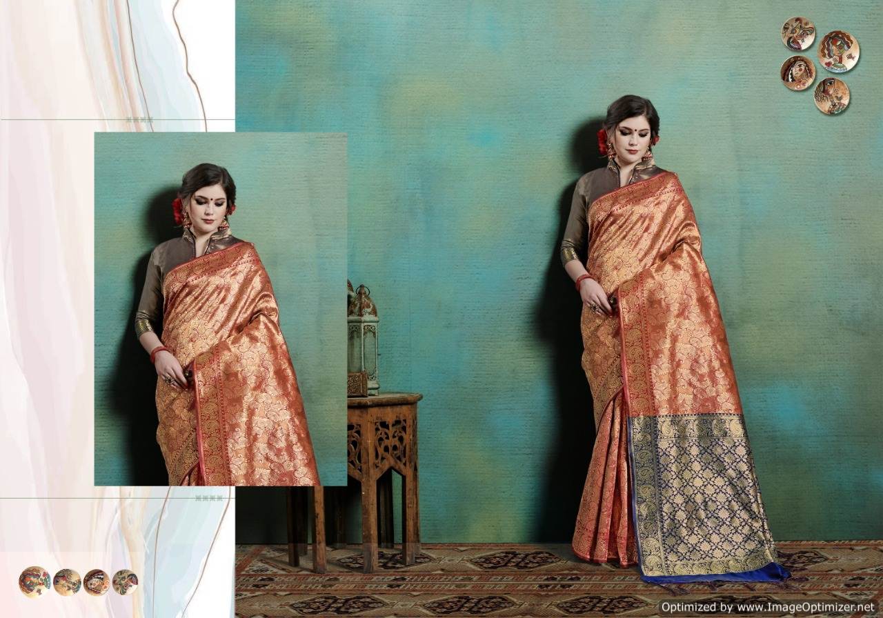 MIMOSA Women's Kanjivaram Art Silk Saree With Unstiched Brocade Blouse  (5573-581-SD-NVY) : Amazon.in: Fashion