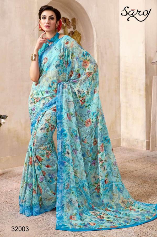 Navy Blue and Blue color Chiffon sarees with seqwance work saree & back  patch lace border