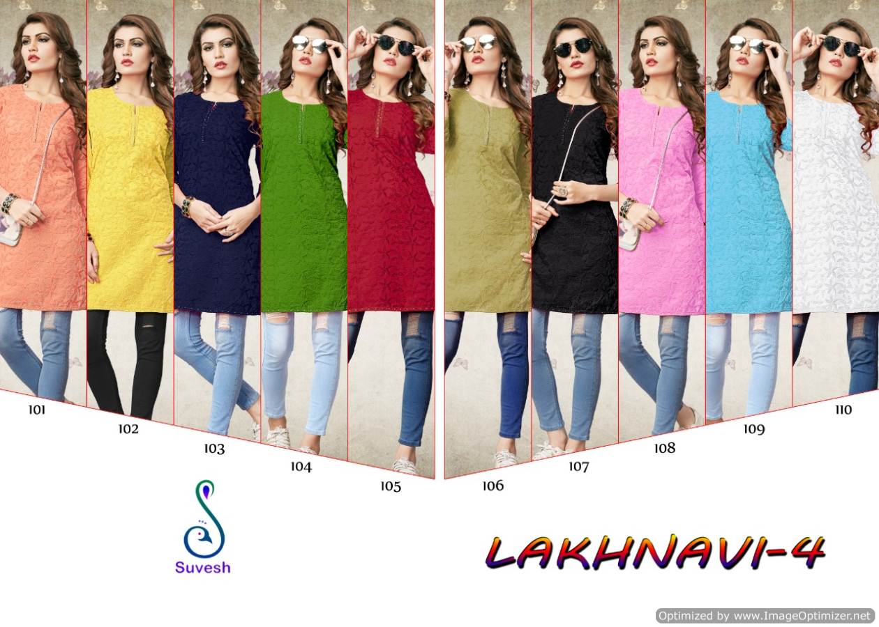 Lakhnavi Vol 4 By Suvesh Soft Cotton Chikan Kurtis Catalogue