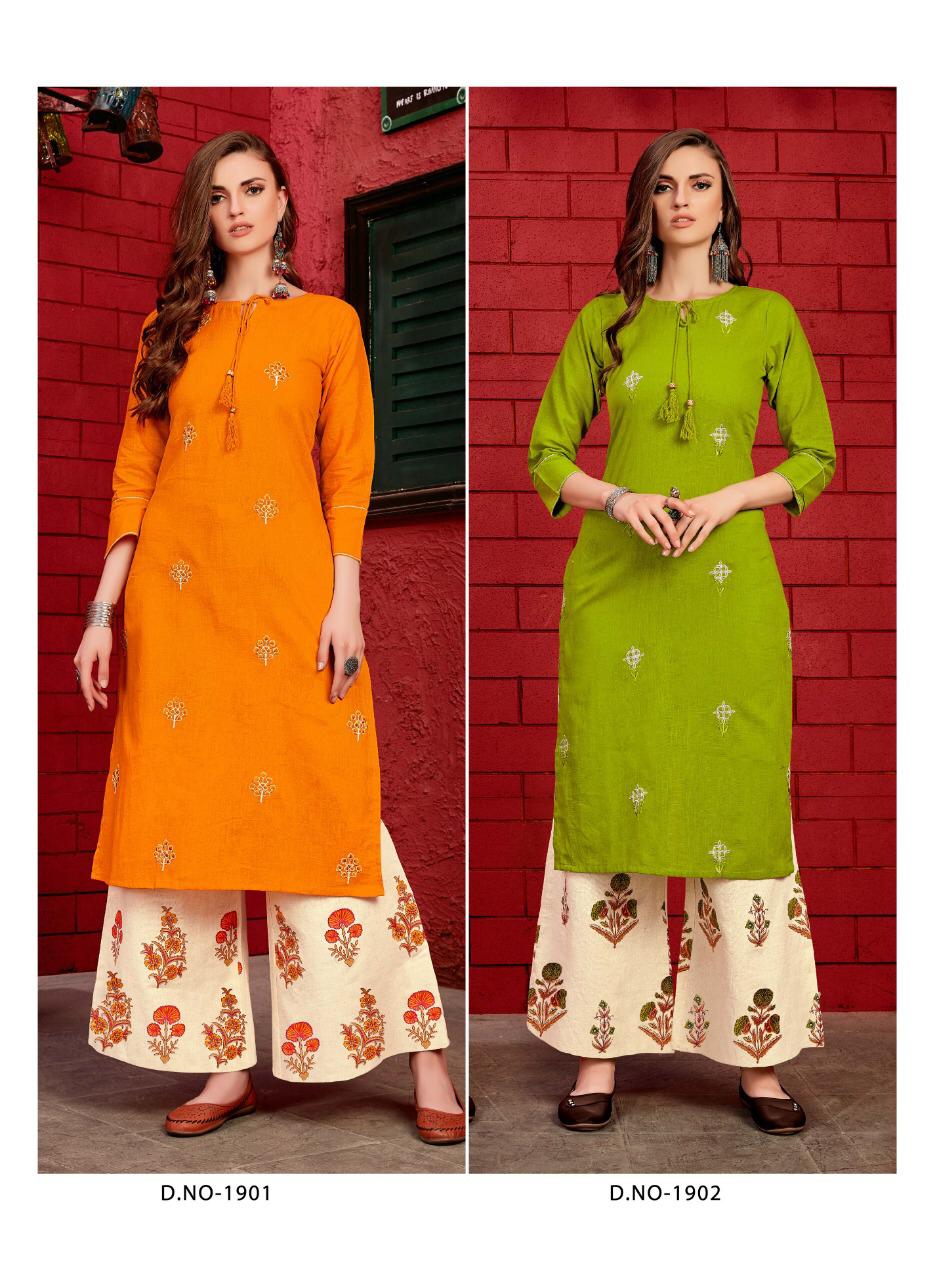 Kalakari Present Sakhi  Saheli Vol 19 Linen Cotton Kurti With Printed Palazzo