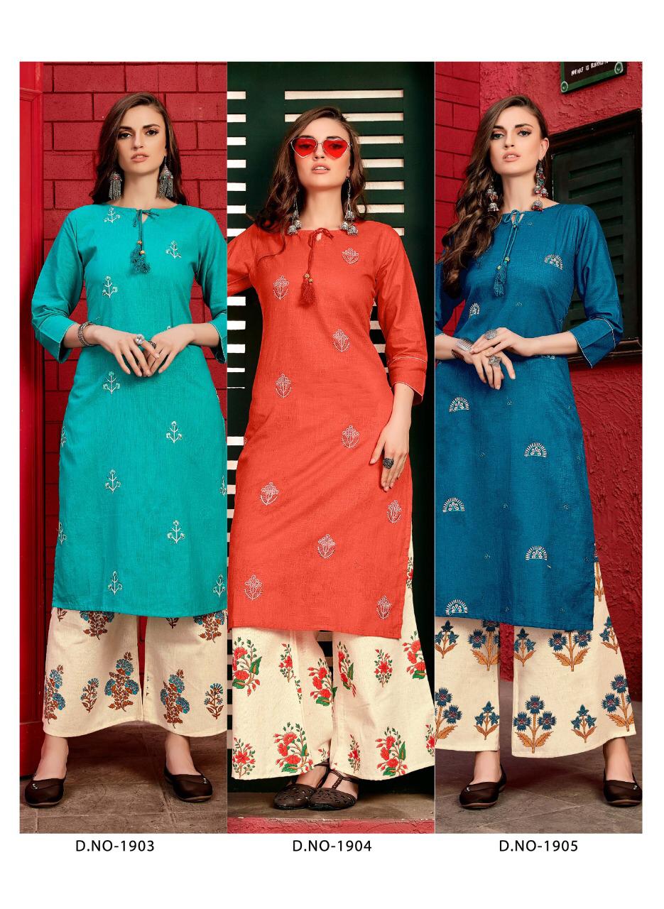 Kalakari Present Sakhi  Saheli Vol 19 Linen Cotton Kurti With Printed Palazzo