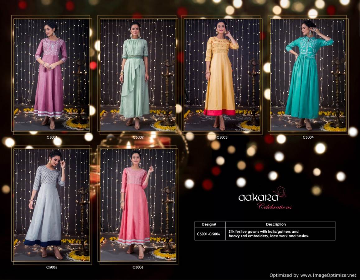 Aakara By Celebration Vol 5 Festive Wear Gown Style Kurtis Collection.