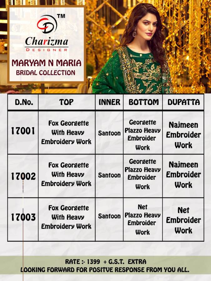 Charizma Present Mariyaam N Maria Wedding Wear Pakistani Salwar Suits Catalogue