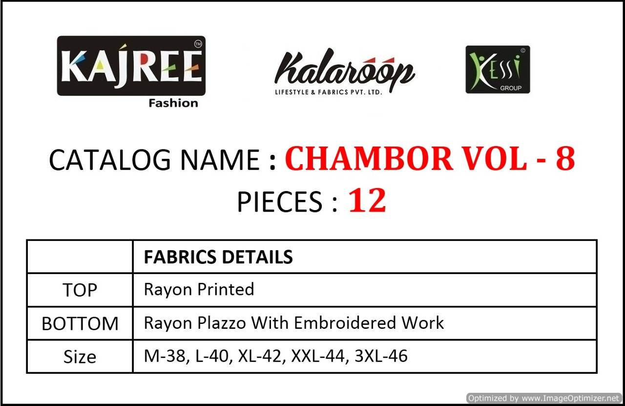 Kajree By Chambor Vol 8 Rayon Kurti With Fancy Plazzo Collection.