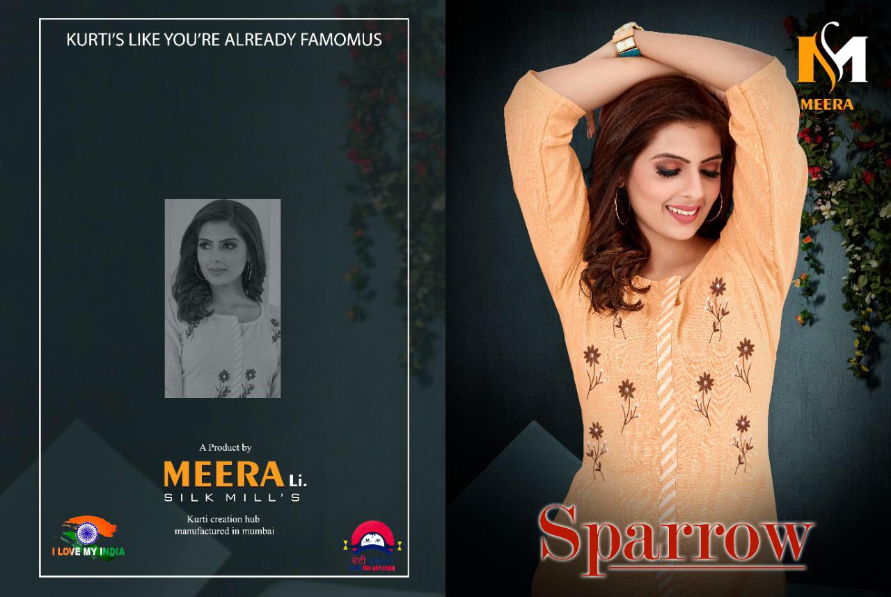 Meerali Silk Mills Present Sparrow Vol 1casual Wear Kurtis With Pant Collection.