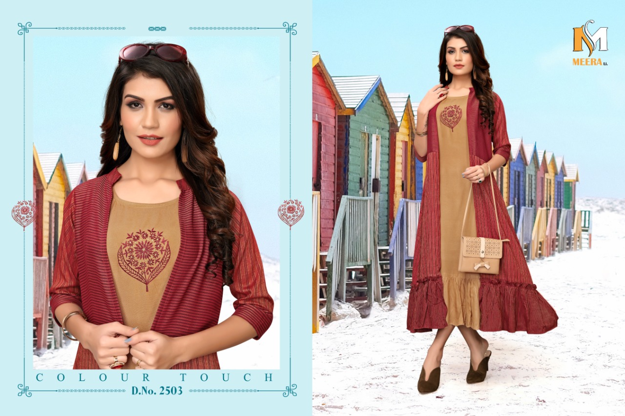 Meerali Silk Mills Present Chunari Vol 1 Party Wear Kurtis With Shrug Collection.