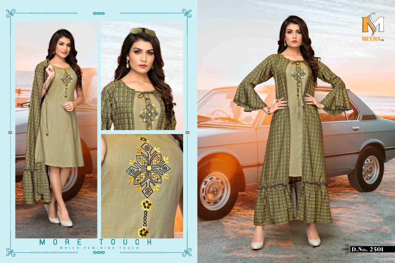 Meerali Silk Mills Present Chunari Vol 1 Party Wear Kurtis With Shrug Collection.