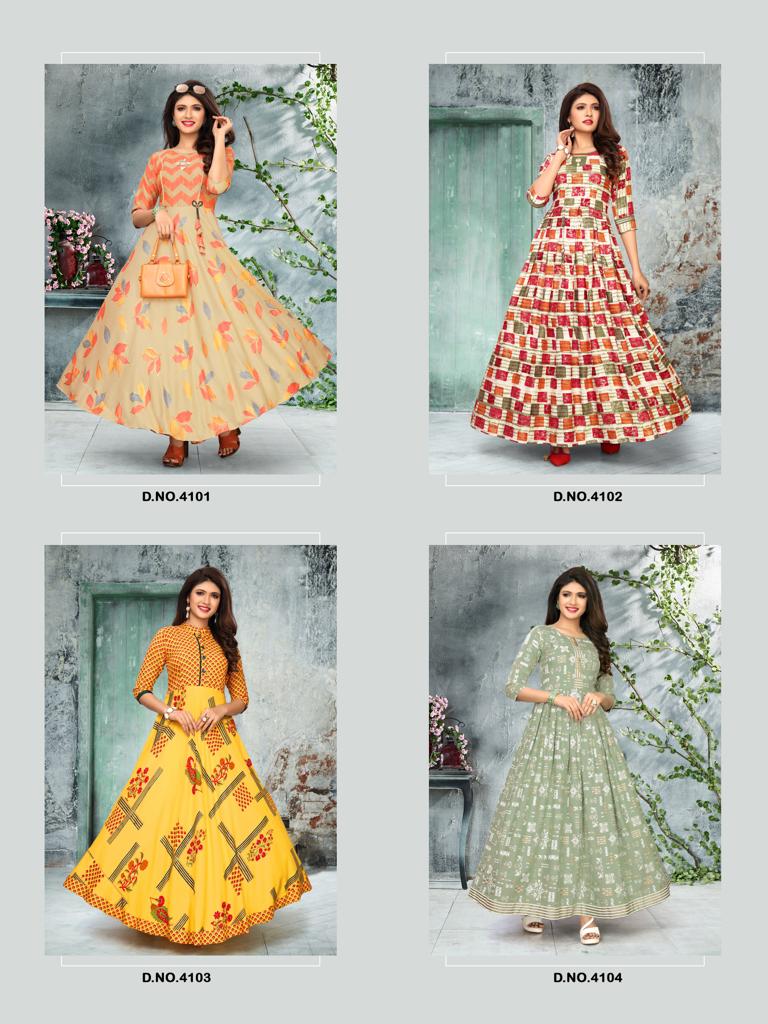 Rijiya Trends Present Shiny Festival Wear Round Printed Kurtis Collection.