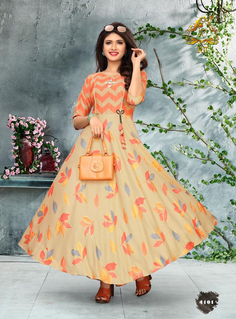 Rijiya Trends Present Shiny Festival Wear Round Printed Kurtis Collection.