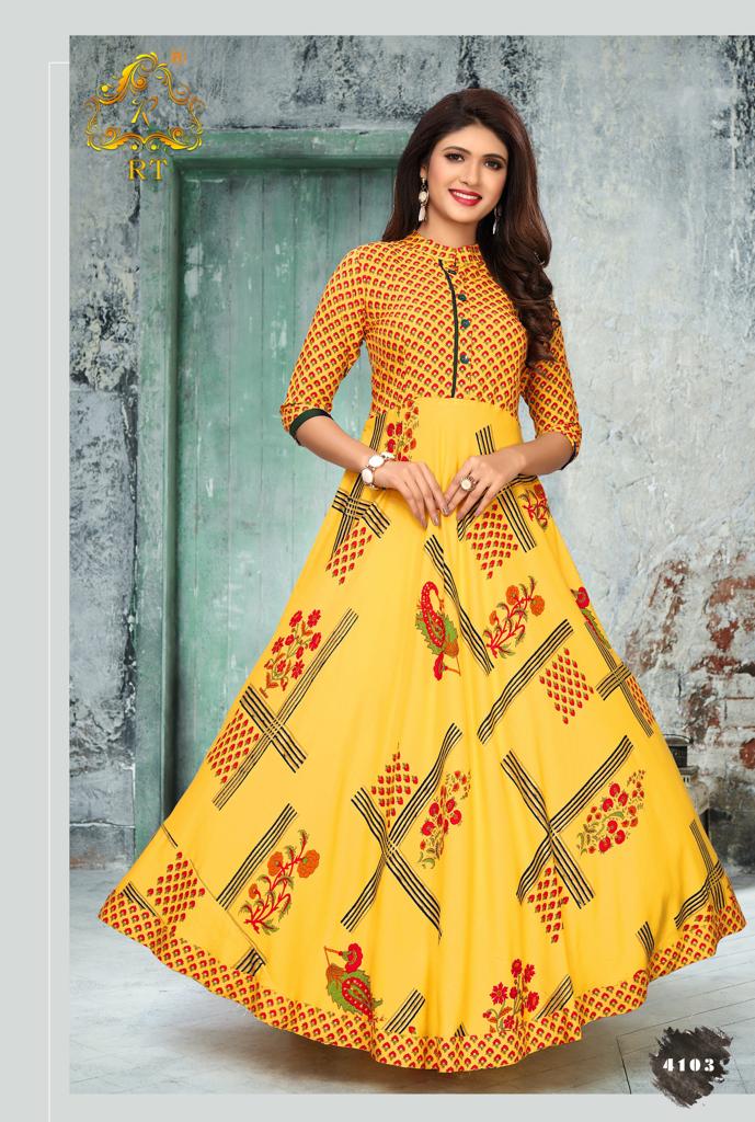 Rijiya Trends Present Shiny Festival Wear Round Printed Kurtis Collection.