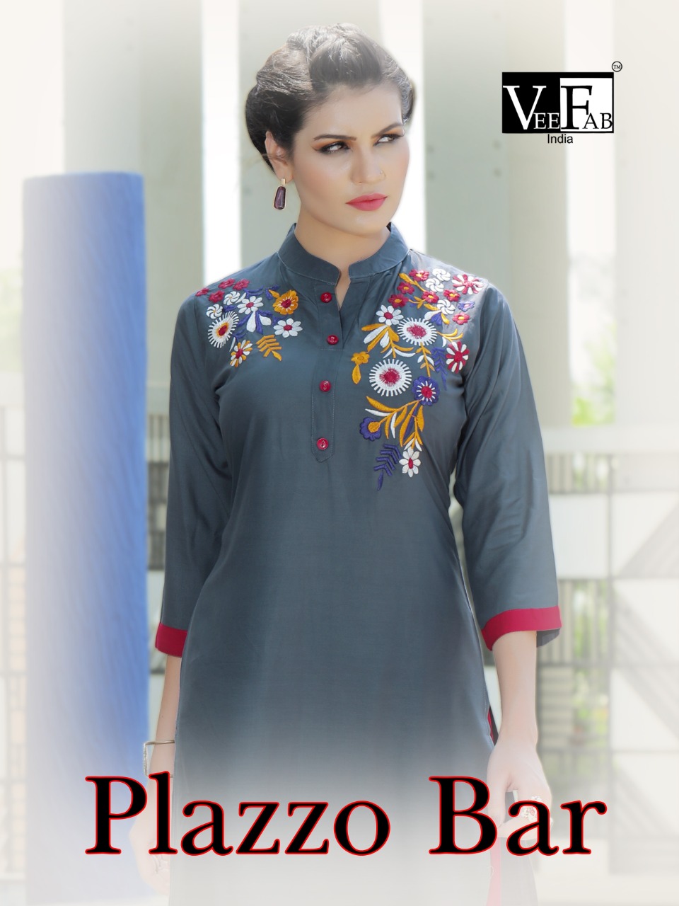 Vee Fab By Plazzo Bar Rayon Dyed Kurti With Palazzo Catalogue