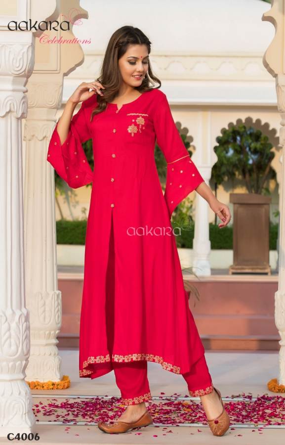 Aakara Celebrations Vol 4 Festive Wear Stylish Kurti And Bottom Catalogue