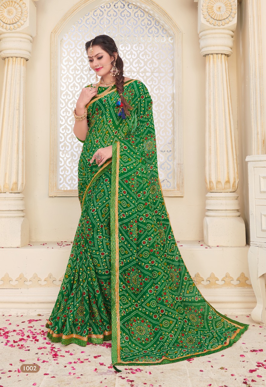 Green Bandhani Printed Saree | Leemboodi