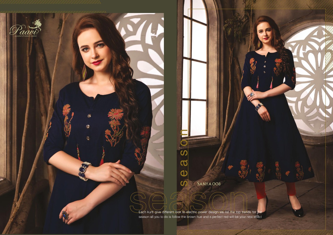 Paavi Present Sanya Casual Wear Designer Kurtis Catalogue