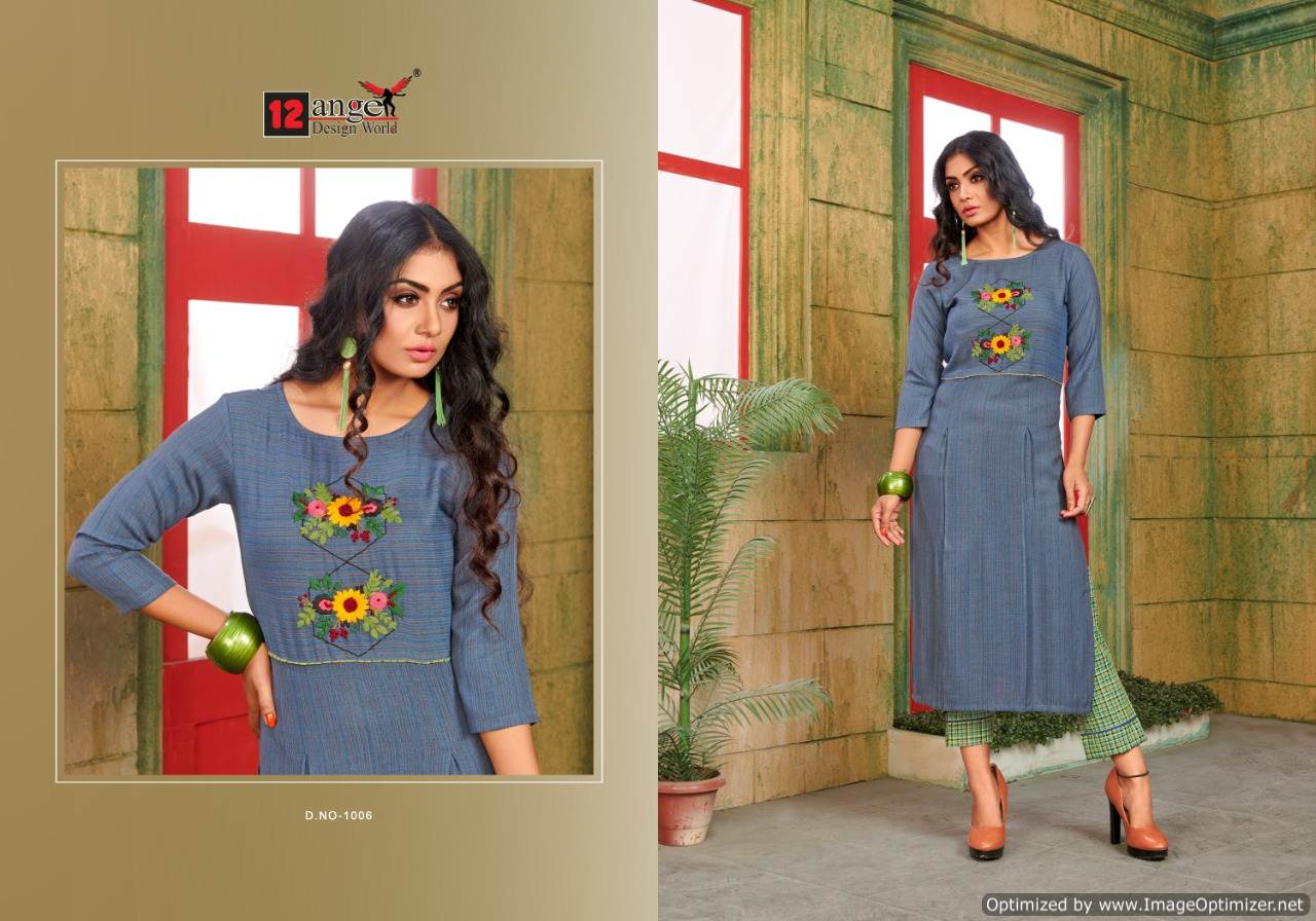 12 Angel By Lara Rayon Casual Wear Kurti With Bottom Collection.