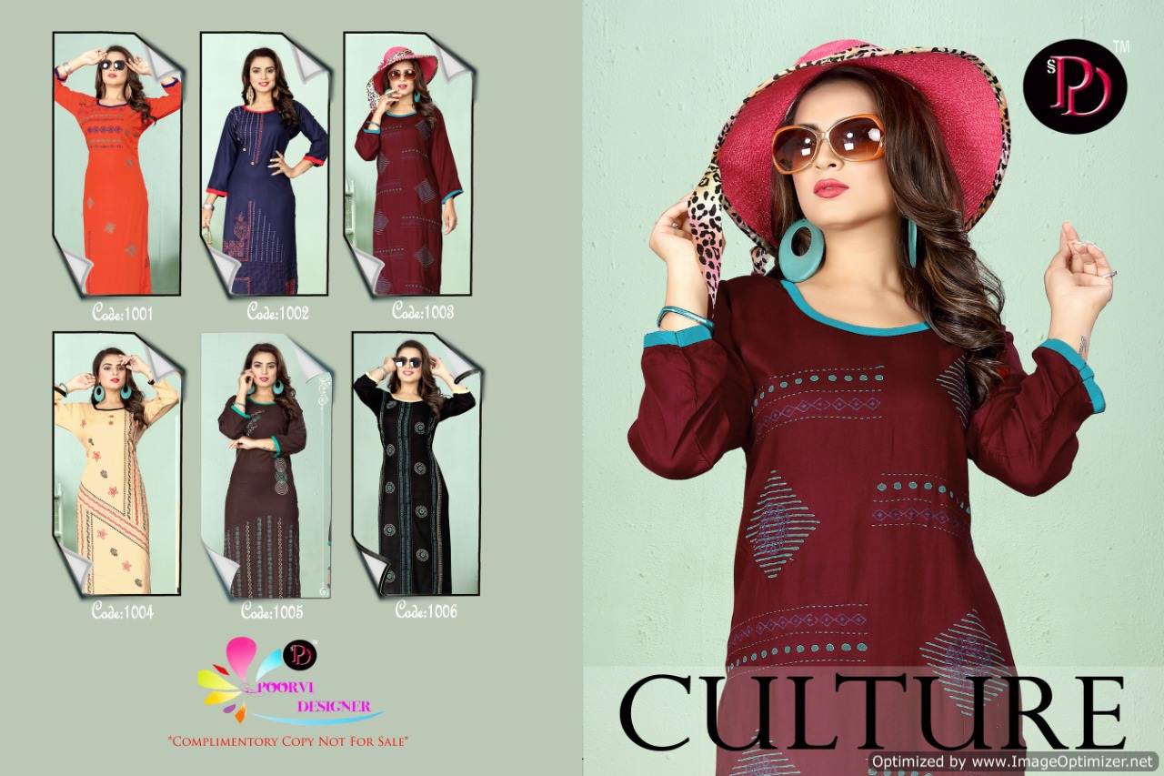 Poorvi  By Culture 1 Heavy Rayon Hand Worked Kurti Collection