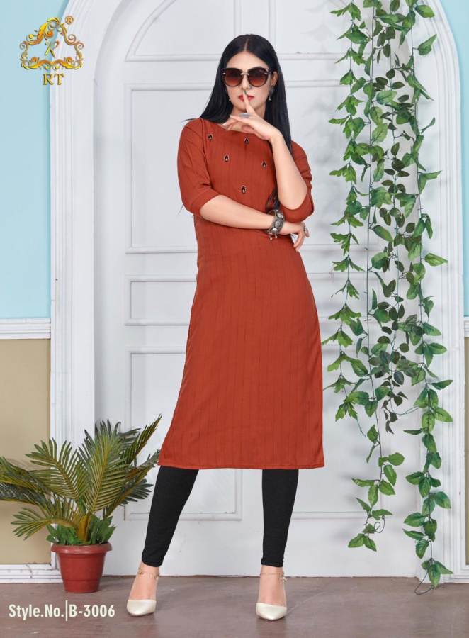 Rt   Present  Blaze Rayon Plain Running Wear Kurti Collection