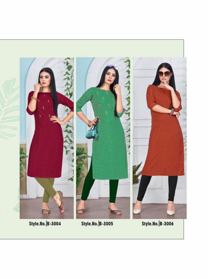 Rt   Present  Blaze Rayon Plain Running Wear Kurti Collection