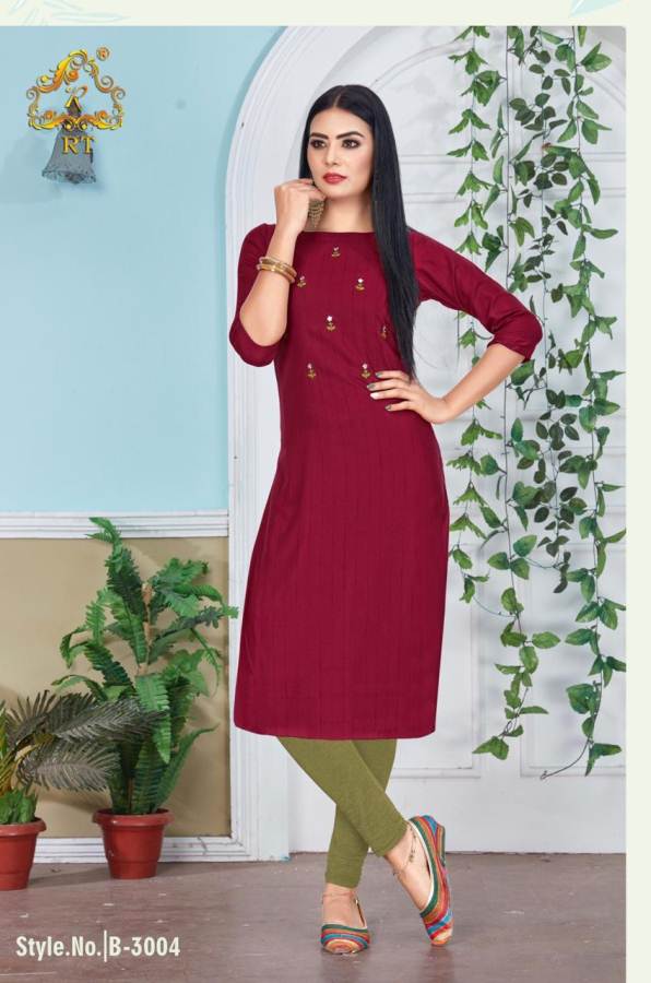 Rt   Present  Blaze Rayon Plain Running Wear Kurti Collection