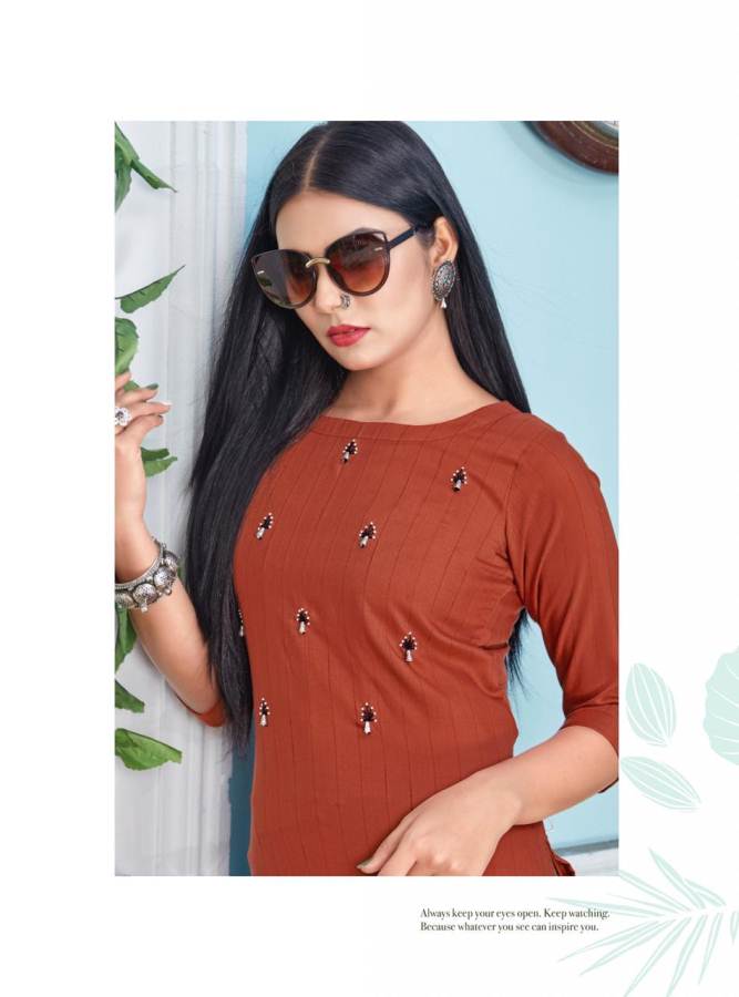 Rt   Present  Blaze Rayon Plain Running Wear Kurti Collection