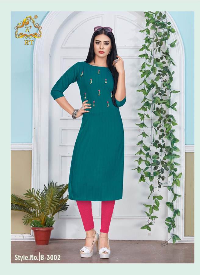 Rt   Present  Blaze Rayon Plain Running Wear Kurti Collection