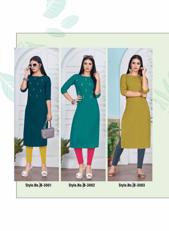 Rt   Present  Blaze Rayon Plain Running Wear Kurti Collection