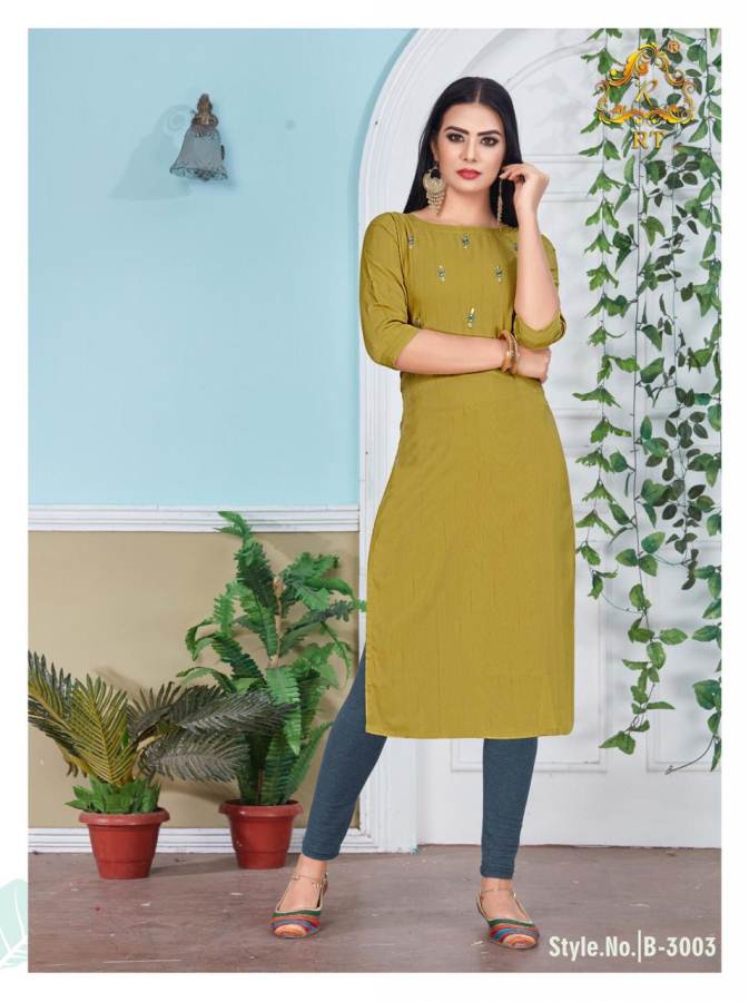 Rt   Present  Blaze Rayon Plain Running Wear Kurti Collection