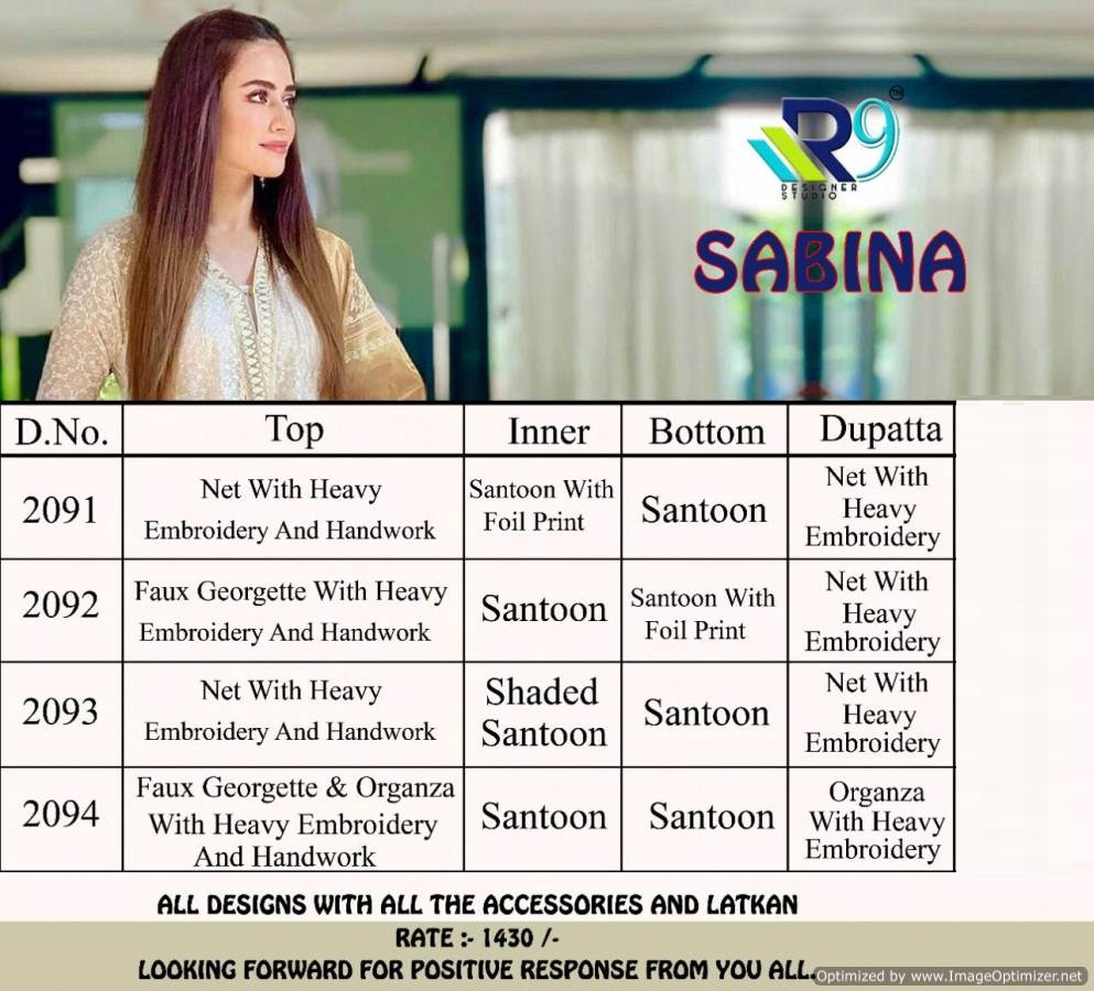 R9 Present Sabina Pakistani Salwar Suits Collection.