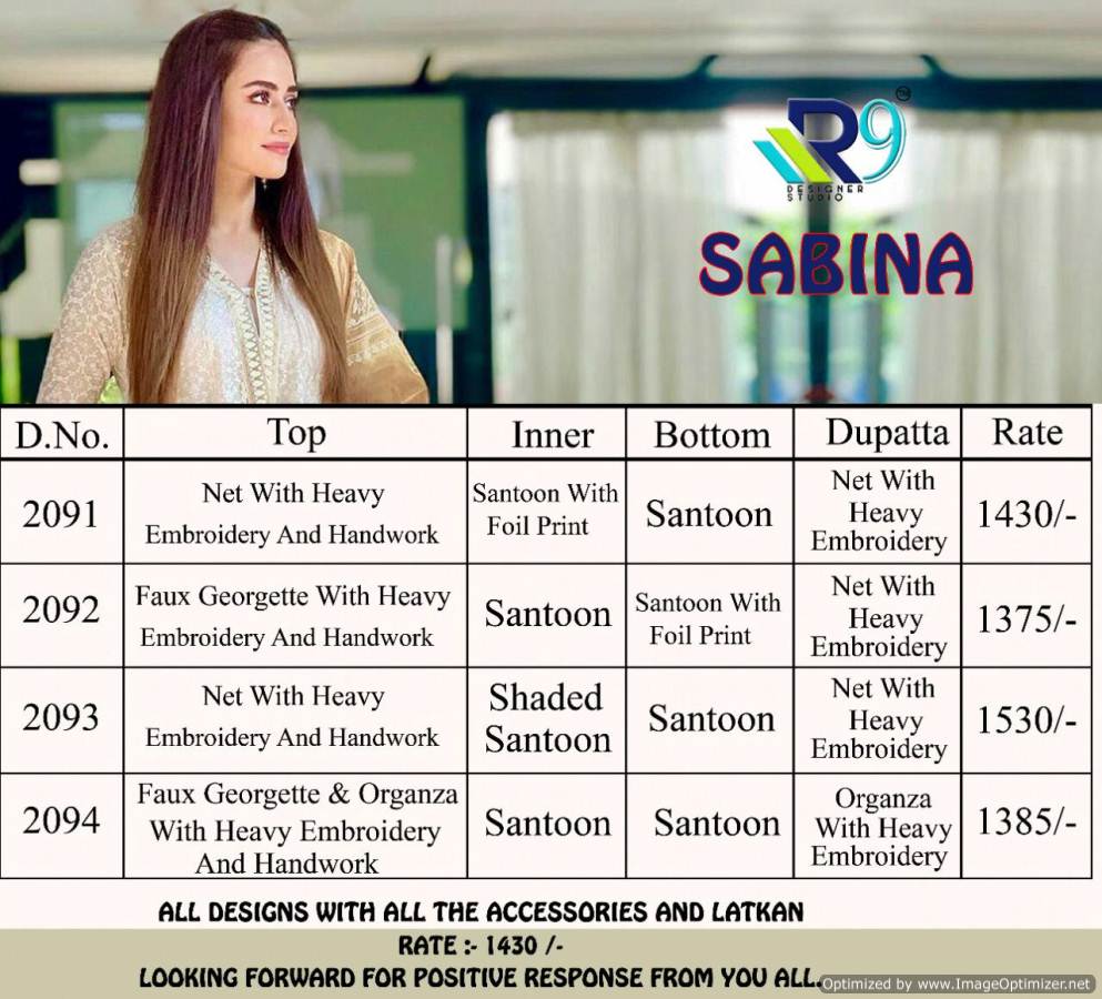 R9 Present Sabina Pakistani Salwar Suits Collection.