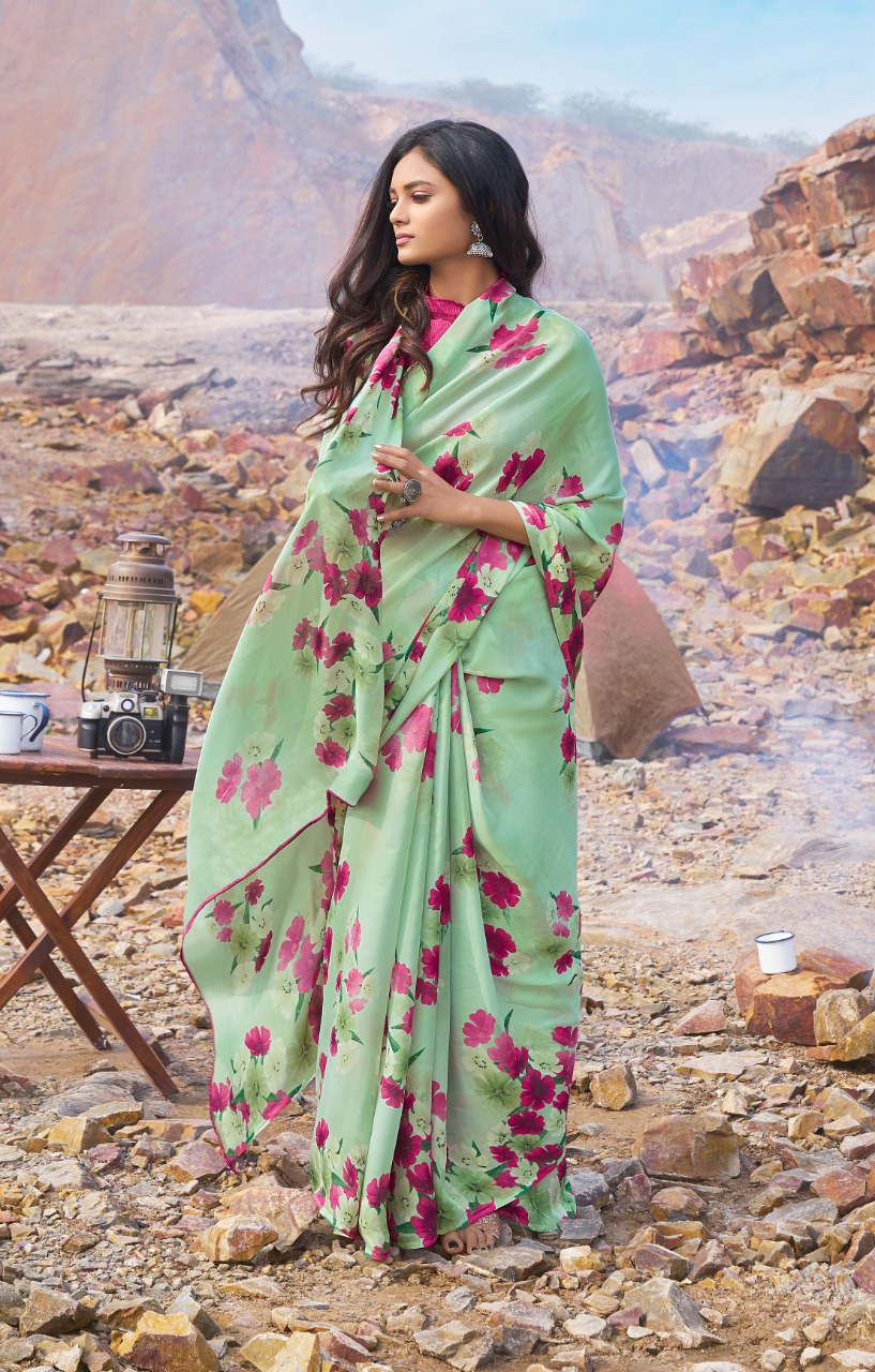 Vishal Prints Hot Pink Printed Georgette Saree With Border