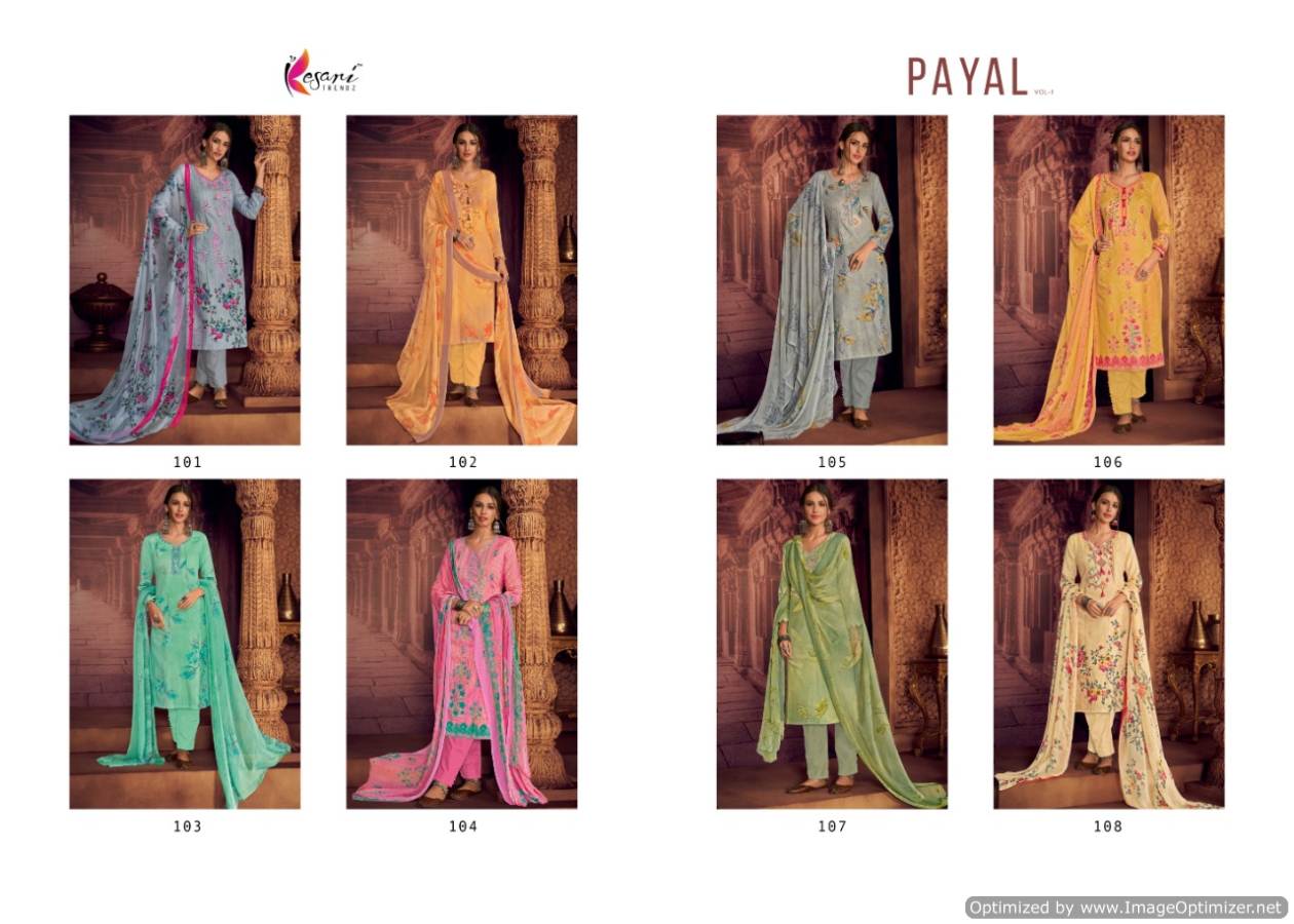 Kesari Present Payal Vol 1 Cotton Satin Printed With Work Designer Dress Material