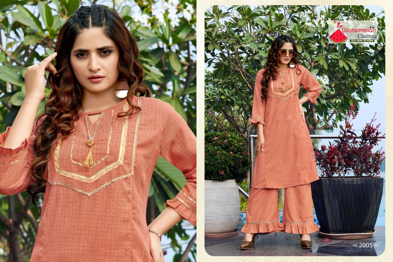 Watermelon @ Mehar Kurti With Plazzo Different Pattern Pair