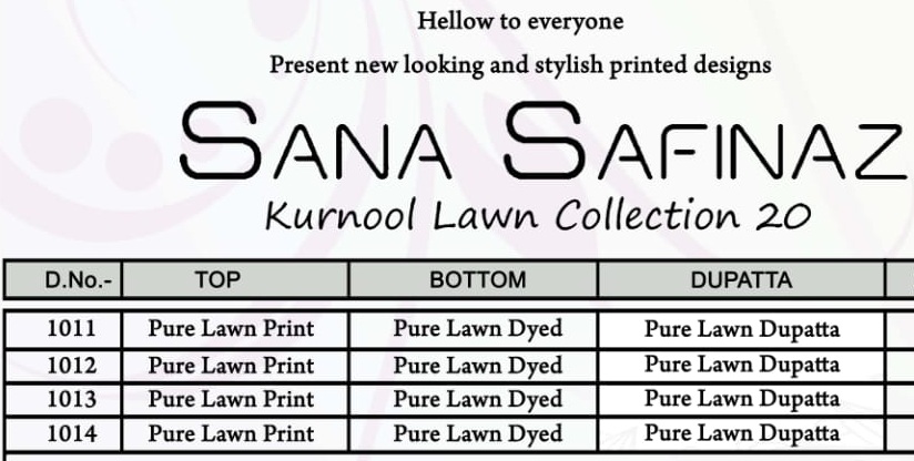 Sana Safinaz Pure Lawn Printed Cotton Collection.