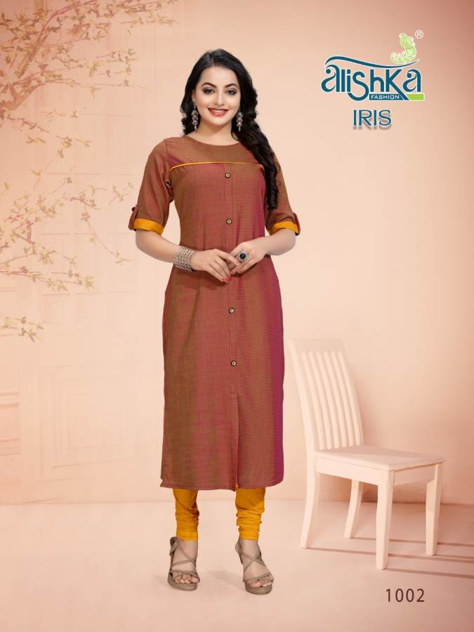 Alishka Presents Iris Collection Of Dobby Rayon Plain Straight-cut Kurtis