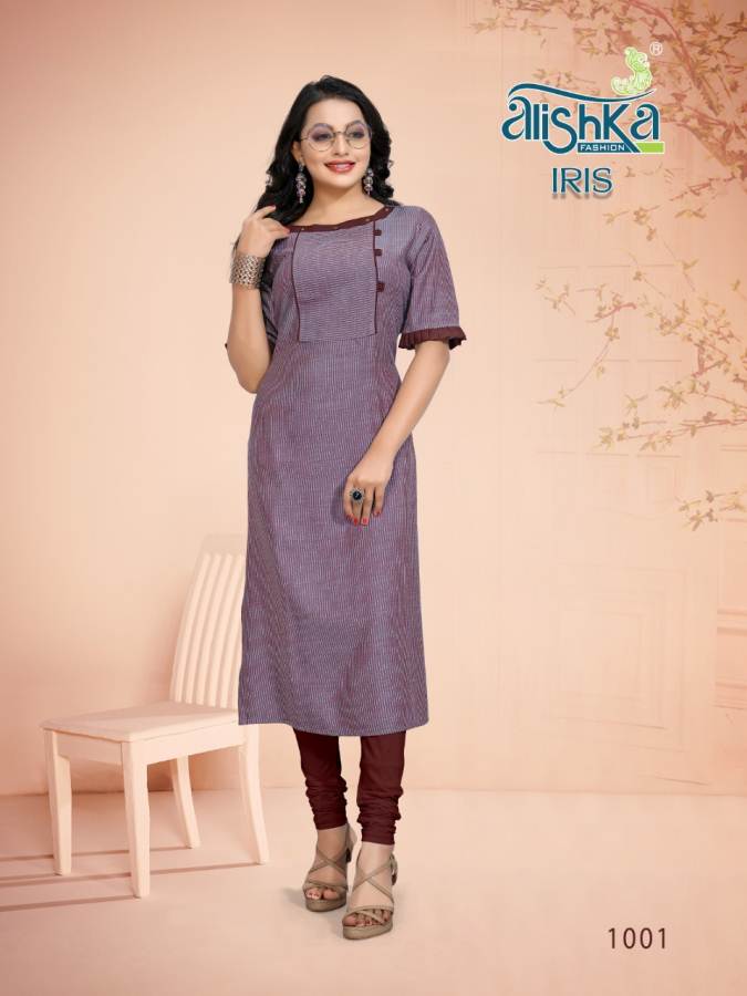 Alishka Presents Iris Collection Of Dobby Rayon Plain Straight-cut Kurtis