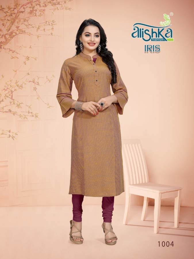 Alishka Presents Iris Collection Of Dobby Rayon Plain Straight-cut Kurtis