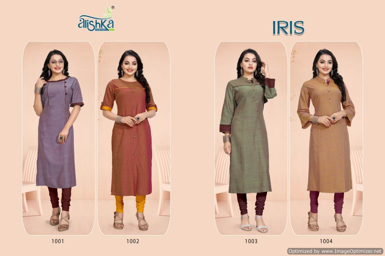 Alishka Presents Iris Collection Of Dobby Rayon Plain Straight-cut Kurtis