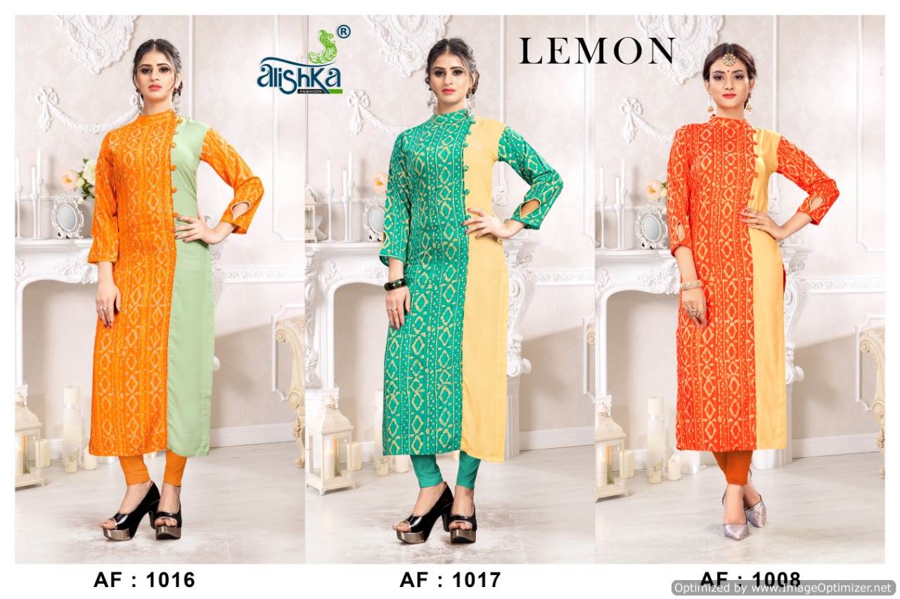 Alishka Presents Lemon Collection Of Rayon Printed Casual Kurtis