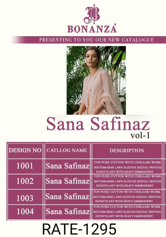 Bonanza Presents Sana Safinaz 1 Collection Of Pure Cotton With Chikaari Work Pakistani Suit