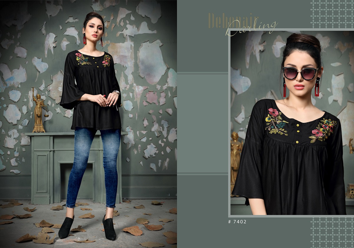 Dwija Presents Heer Collection Of Rayon Self Embroidered Western Top