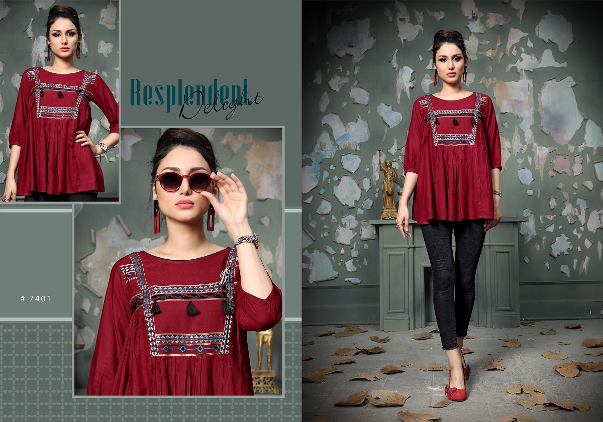 Dwija Presents Heer Collection Of Rayon Self Embroidered Western Top