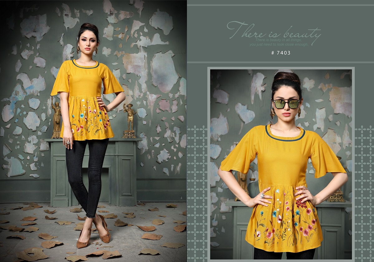 Dwija Presents Heer Collection Of Rayon Self Embroidered Western Top