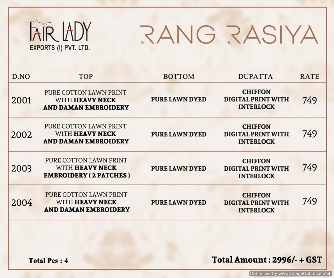 Fair Lady Presents Rang Rasiya Collection Of Pure Lawn Cotton Pakistani Suits