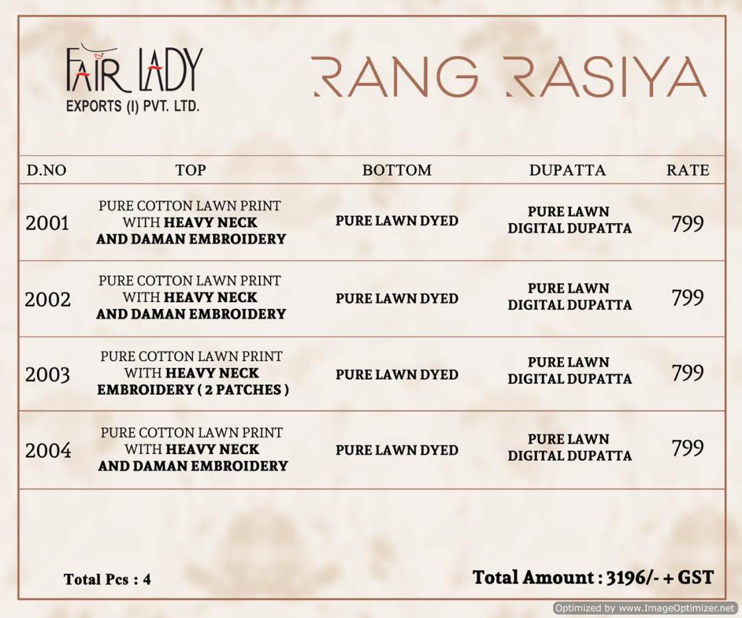 Fair Lady Presents Rang Rasiya Collection Of Pure Lawn Cotton Pakistani Suits