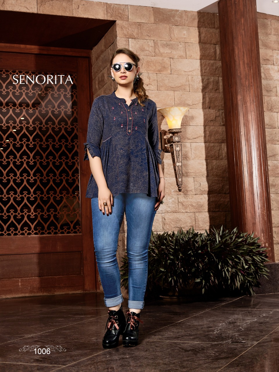 Fc Senorita Collection Of Rayon Handwork With Print Top