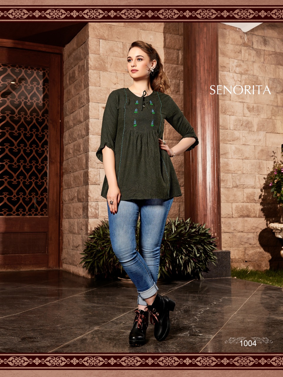 Fc Senorita Collection Of Rayon Handwork With Print Top