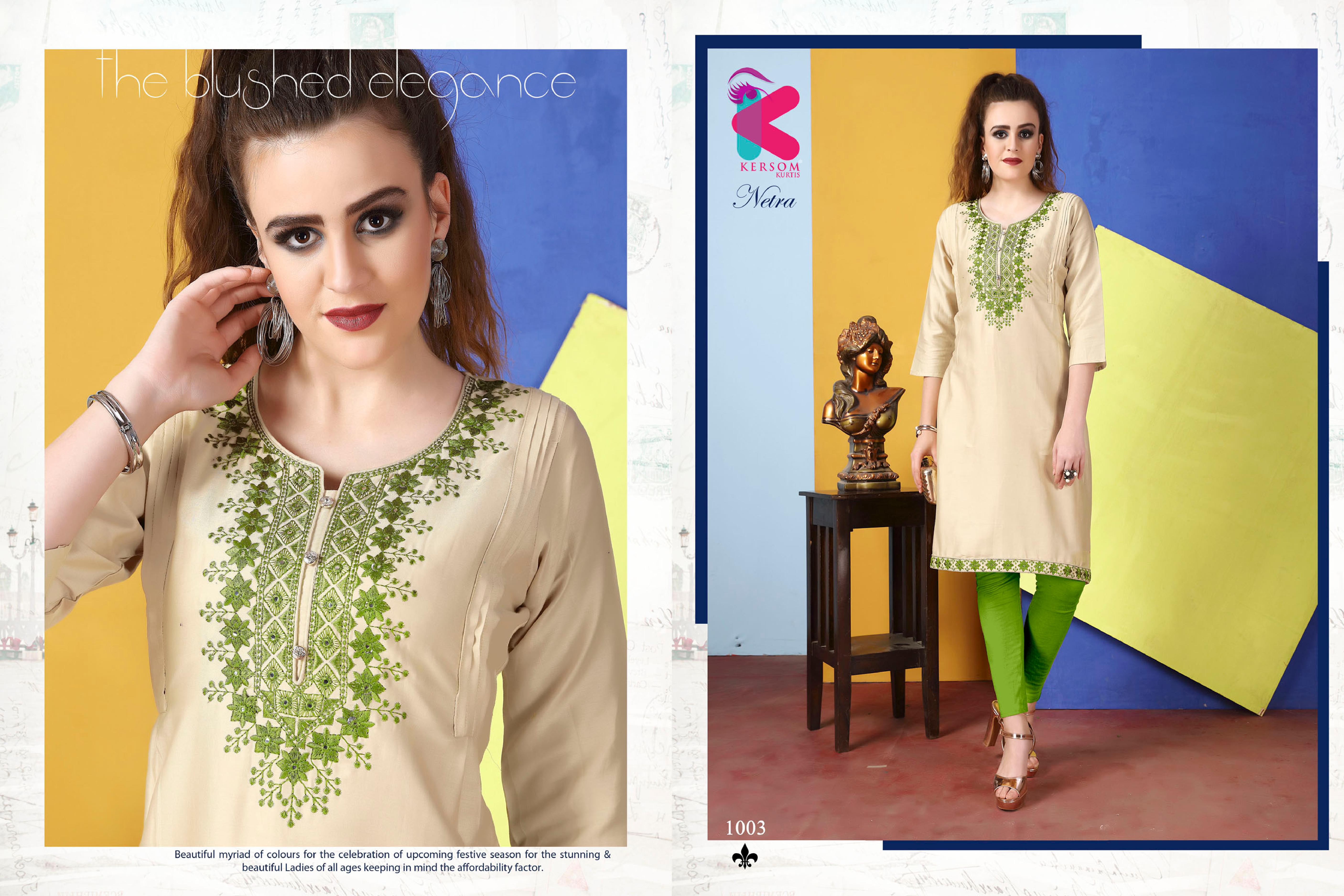 Kersom Presents Netra Collection Of Jam Satin Fancy Kurtis