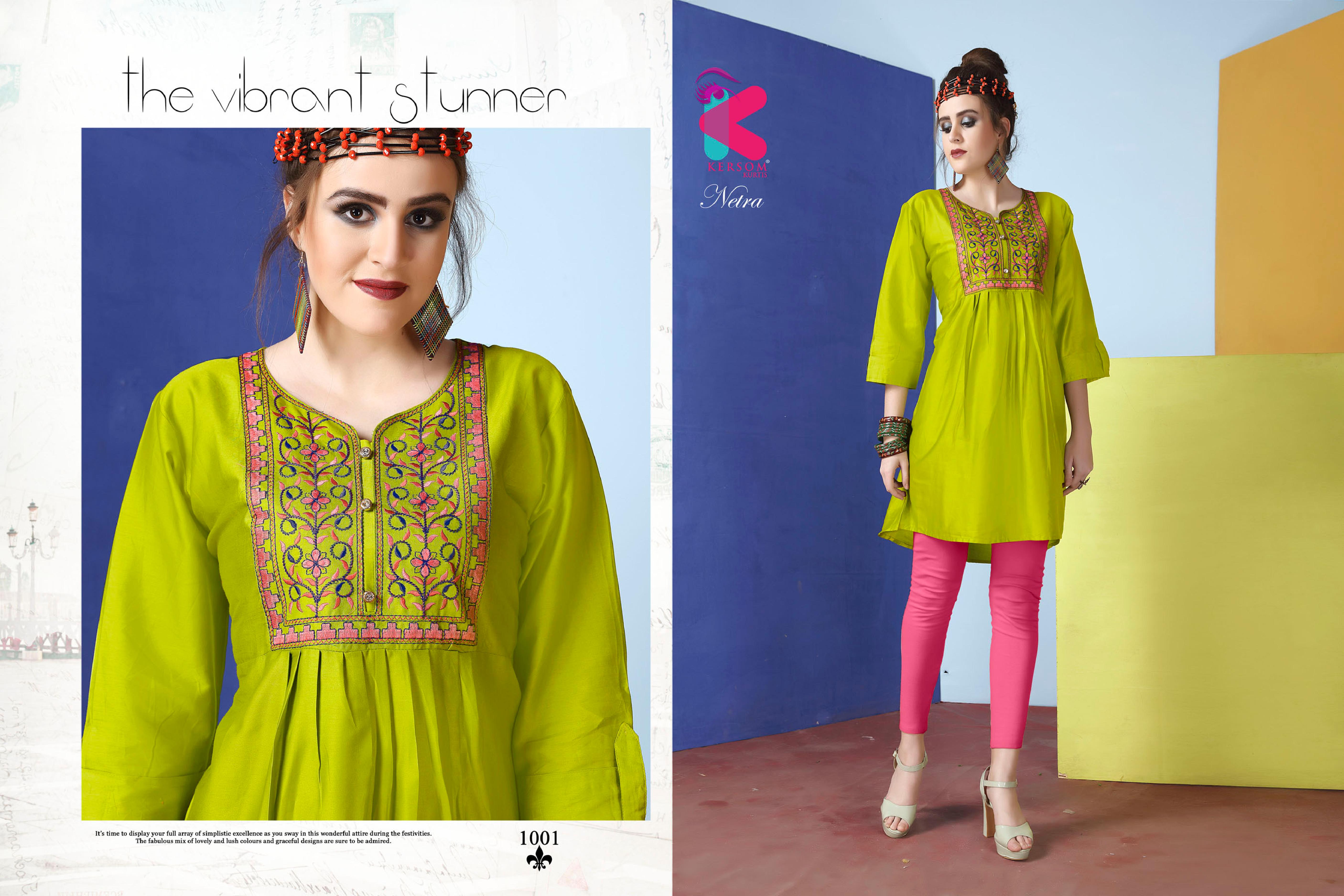 Kersom Presents Netra Collection Of Jam Satin Fancy Kurtis