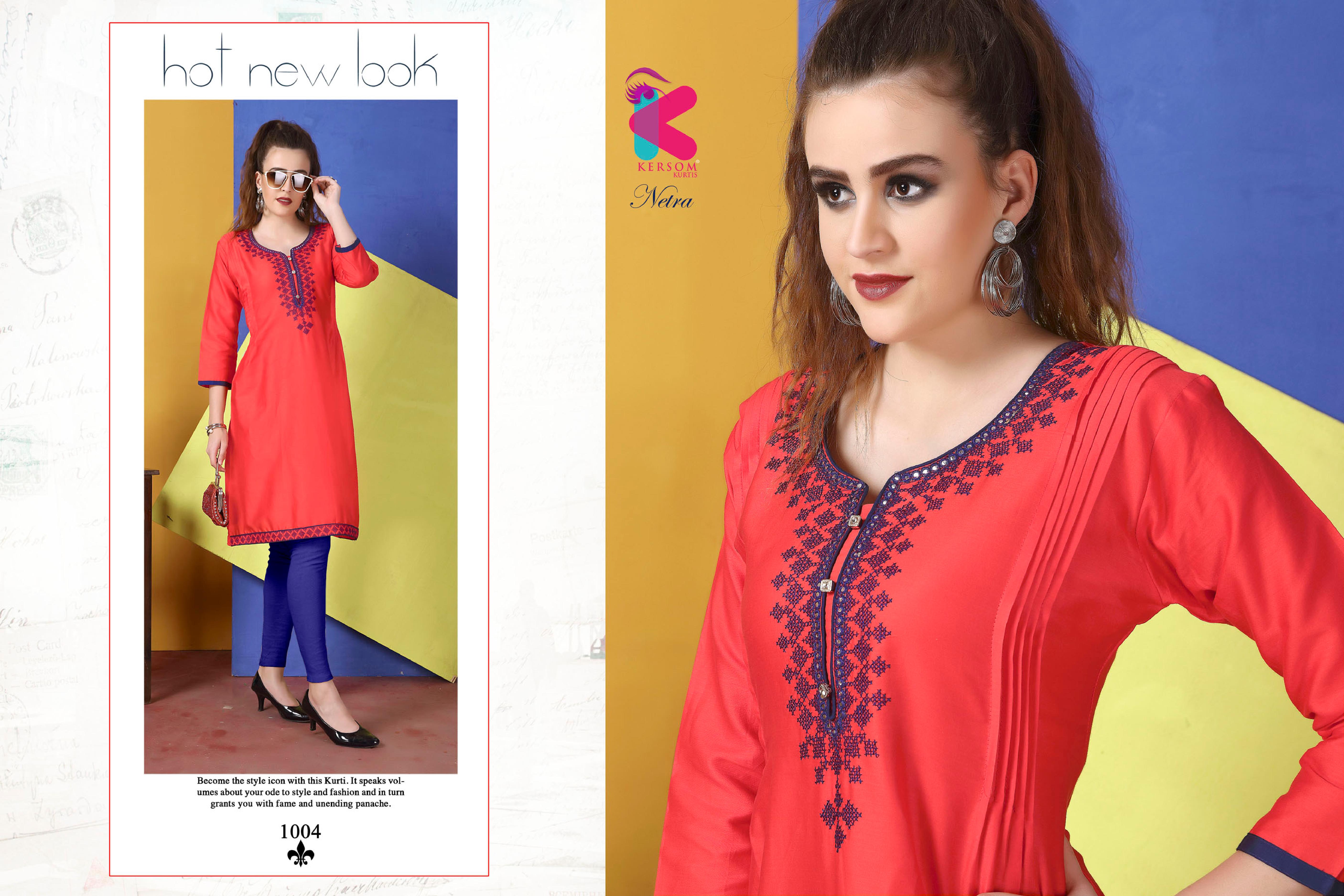 Kersom Presents Netra Collection Of Jam Satin Fancy Kurtis